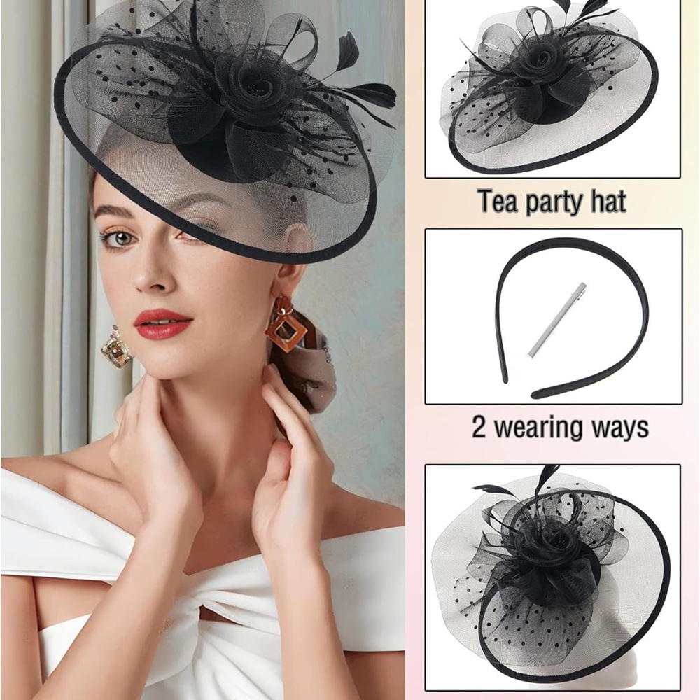Fascinators Women Black Hat Tea Party Headband Derby Wedding Cocktail Halloween